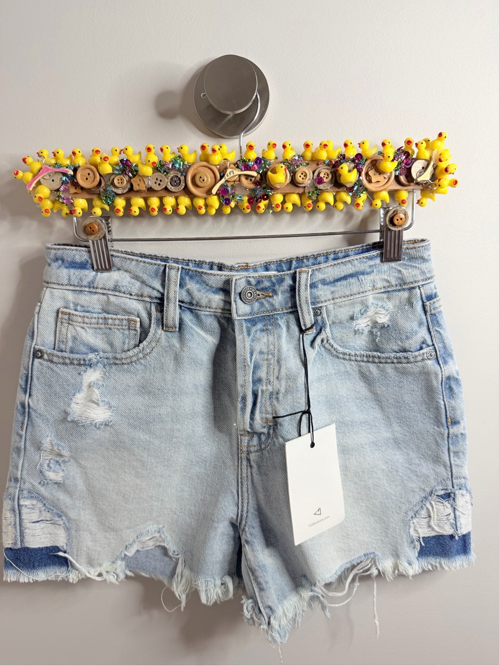 Abercrombie & Fitch Light Blue Distressed Frayed-Hem Jean Shorts - Picture 2 of 4